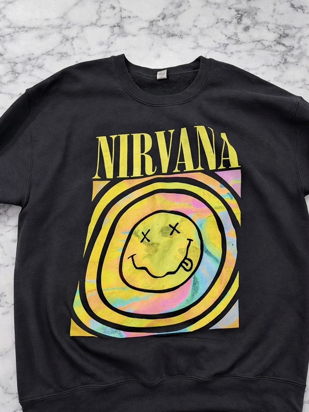 Nirvana Smiley Face Crewneck Sweatshirt Black Size L Band Graphic Grunge